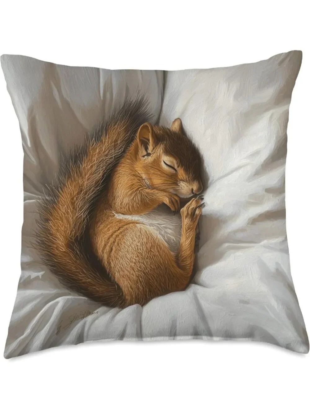 Adorable Sleepy Squirrel Decorative Throw Pillow | Cozy Home Accent, Gift Idea